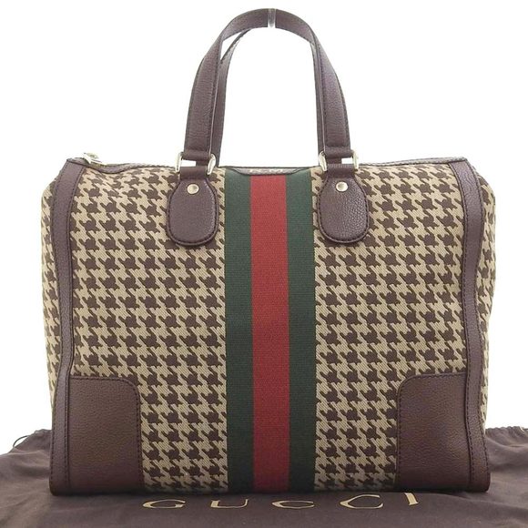 Gucci GUCCI Seventies Houndstooth Boston Bag Canvas x Leather Brown 271624 52... - Picture 1 of 8